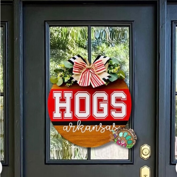 Arkansas Razorback Hogs Door Hanger/Wooden Wreath NEW